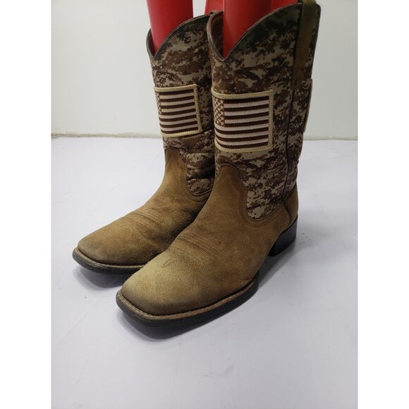 Ariat 10019959 Men\'s Wide Brown Suede Camo American Flag Western Boots Size 11EE